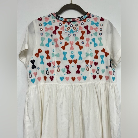ROLLER RABBIT Sylvie Dress White Embroidered Cotton Boho Dress Size Small - Picture 3 of 8